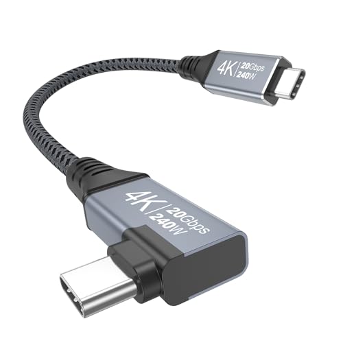 20Gbps Short USB C to USB C Cable 6 inch, Right Angle USB C 3.2 Gen 2 Data Transfer Cable Type C 240W Charging, 4K Video Compatible with Portable SSD, iPhone 17, MacBook, Galaxy S26, iPad - size: 0.5FT