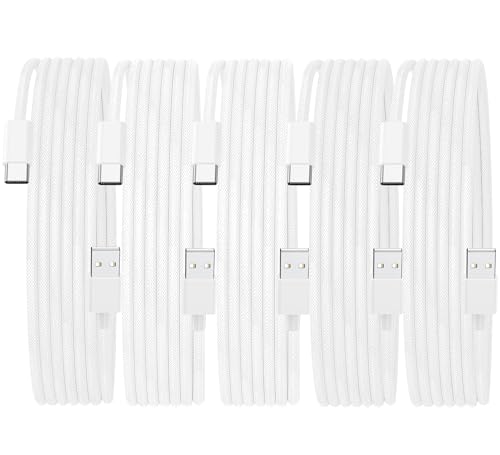 Apple MFi Certified 5Pack iPhone 17 Charger Cable, USB to USB C Charge Cord | Linocell 60W USB A to Type C Fast Charging Cord Type C Braided Cable for iPhone 17/17 Pro/16 Pro/15/Galaxy S26/S25/Pixel/iPad - color: White