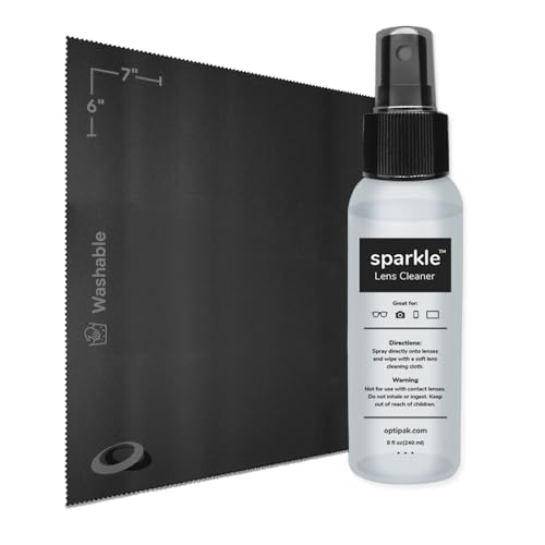 Sparkle Anti-Reflective Lens Cleaner Spray with Microfiber Cloth for Eyeglasses, Sunglasses, Lenses, Screens, Tablets & Binoculars - Ammonia Free And Streak Free (Black/8oz 1Pk)