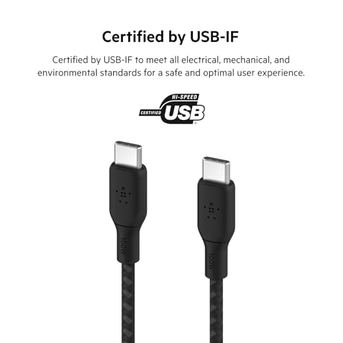 Belkin USB C to USB C 100W Braided Cable 9.9ft Fast iPhone Charger Cord | 100W USB-C Power Delivery, iPhone 17/16, Samsung Galaxy S25, Pixel 10, AirPods, iPad Pro, MacBook, Nintendo Switch 2, travel