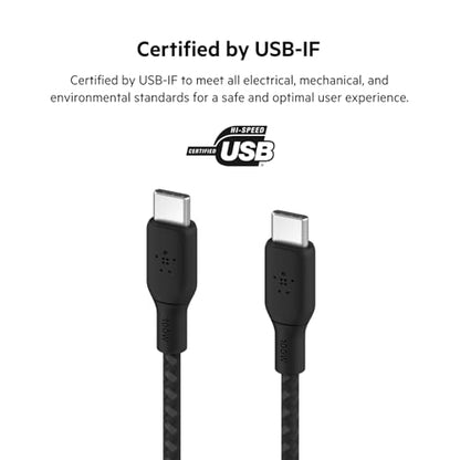 Belkin USB C to USB C 100W Braided Cable 9.9ft Fast iPhone Charger Cord | 100W USB-C Power Delivery, iPhone 17/16, Samsung Galaxy S25, Pixel 10, AirPods, iPad Pro, MacBook, Nintendo Switch 2, travel