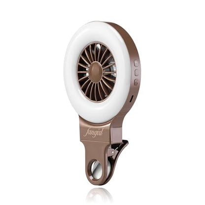 Fangirl by Remi: 2-in-1 Clip on Phone Fan and Selfie Ring Light (Brown) - color: Brown