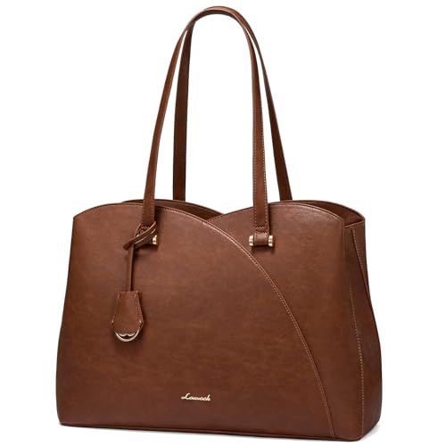LOVEVOOK Work Tote Bag for Women, Vintage Leather Laptop Bag Teacher Tote Bag, Professional 15.6 Inch Computer Bag, Large Tote Purse Handbag With Laptop Compartment, Dark Brown - color: Dark Brown, size: 15.6 Inch