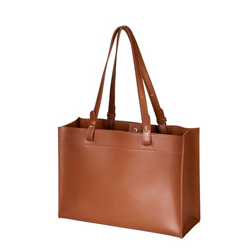 SUNLIGHT LEAVES Vegan Leather Convertible Tote Bag For Women Vintage Large Shoulder Bag Simple A4 Purse Retro Classic Handbag - color: Brown