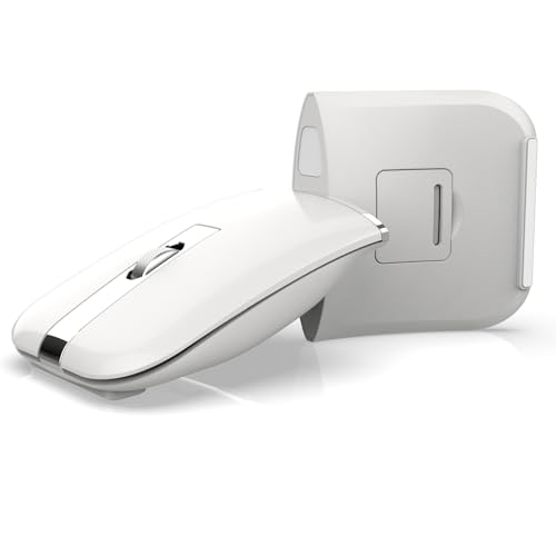 HXMJ- Foldable Bluetooth Travel Mouse,Wireless Portable 2.4G Arc Mice,Multi-Device (Bluetooth+2.4G),360° Rotating Rechargeable Flat Mice for Desktop PC Laptops Tablets-White