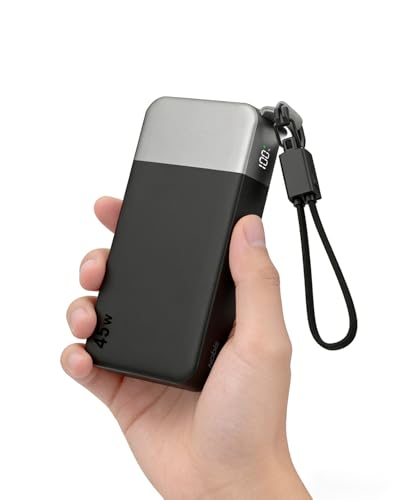 NOBIS Portable Charger 20000mAh 45W Power Bank with Detachable C-Cable | Battery Pack w/2 USB-C(In/Out) & 2 USB-A, Digital Display,Small Current Mode, Battery Bank Travel for Pad,Phone 17 Steam Deck