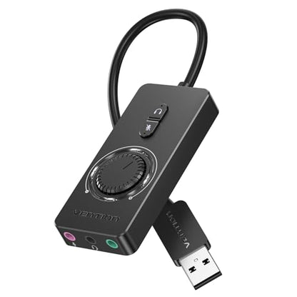 VENTION USB Sound Card, External Stereo Sound Card with Volume Control, USB to 3.5mm Jack Audio Adapter for Windows, Mac, PC, Laptop, Desktop, Headset, Switch and More