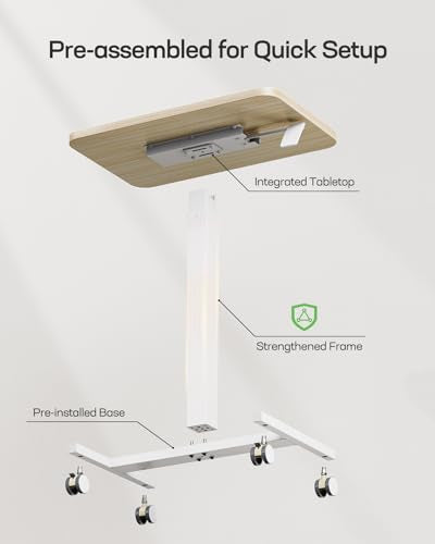 Marsail Mobile Standing Desk, Wider Height Adjustable Computer Desk, Rolling Sit Stand Desk with 4 Lockable Wheels, Ergonomic Desk for Home Office and Classroom, Natural - color: Natural, size: 25.6x15.7 Inch