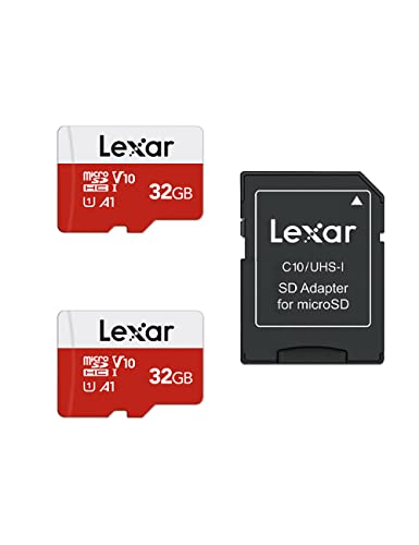 Lexar 32GB Micro SD Card 2 Pack, microSDHC UHS-I Flash Memory Card with Adapter - Up to 100MB/s, U1, Class10, V10, A1, High Speed TF Card (2 microSD Cards + 1 Adapter) - color: 32GB x2