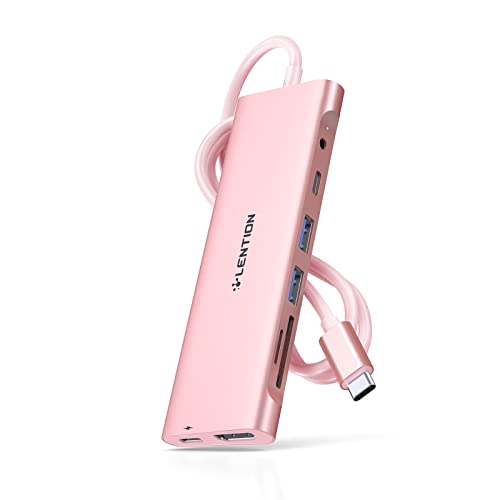 LENTION 3.3FT Long Cable USB C Hub, 4K HDMI, 100W PD, A&C, Card Reader, Aux | USB 3.0 2A & 1C Stable Driver Adapter, for macOS, iOS/iPadOS, Windows & ChromeOS (C37-1M, Rose Gold) - color: Rose Gold, size: 8 Ports Long
