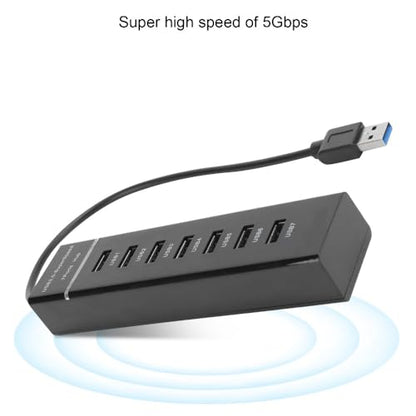 USB 3.0 Hub 7 Port – High Speed 5Gbps Data Transfer Hub Splitter with Blue LED Indicator, DC 5V Power Adapter for Laptop PC