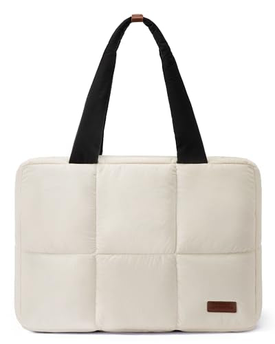 LOVEVOOK 15.6 inch Laptop Bag for Women，Briefcase Computer Bag Puffer Tote - color: White