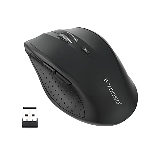E-YOOSO Wireless Mouse for Laptop, Portable Optical Computer Mouse, 6 Buttons, Cordless 2.4GHz with USB Receiver, 5-Level 4800 DPI, 18 Months Battery Life, for PC, Chromebook, Windows, Mac(Black) - color: Black