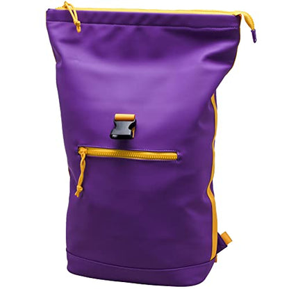 X RAY Roll Top Laptop Backpack for Men Women, PU Leather Expandable Roll Up Backpack Capacity Adjustable 22L & Fits 15.6" Laptop, Purple/Yellow - color: Purple/Yellow