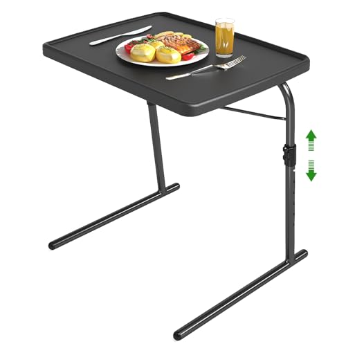 TV Tray Table, Max Folding TV Dinner Tray w/6 Height & 3 Tilt Angle, Adjustable TV Trays for Eating on Couch, Large Size Foldable Couch Laptop Table, Black, 16.9 x 22 x 29.1inch, 110lbs