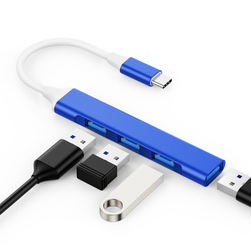 Mac USB C Adapter - Type C USB Adapter Hub with 4 Ports: 1 USB 3.0 + 3 USB 2.0, Ultra-Slim Aluminum Design, 5Gbps Transfer, Adapter for Mac USB C, Type C USB Hub (Royal Blue)