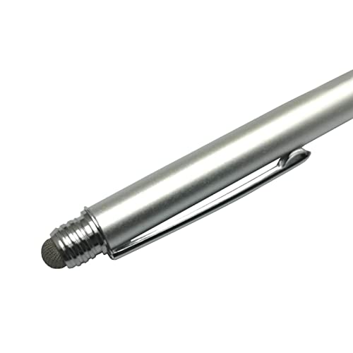 BoxWave Stylus Pen Compatible with TEAMSable Android POS Terminal (7 in) - DualTip Capacitive Stylus, Fiber Tip Disc Tip Capacitive Stylus Pen - Metallic Silver