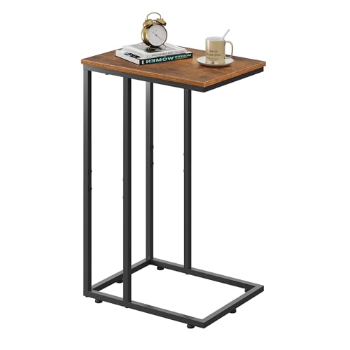 WLIVE C Shaped End Table, Small Side Table for Couch, Sofa, TV Tray C Table for Living Room, Bedroom, Home Office, Small Spaces, Rustic Brown - color: Rustic Brown
