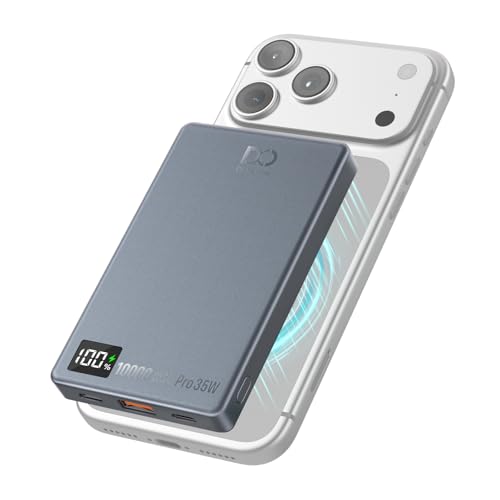 Magnetic Power Bank 10000mAh, PD 35W Fast Charging Portable Charger, Gray | with Smart Digital Display, Slim Wireless Battery Pack for iPhone 17/16/15/14/13/12, Samsung & Android, Charge 4 Devices - color: Gray Blue