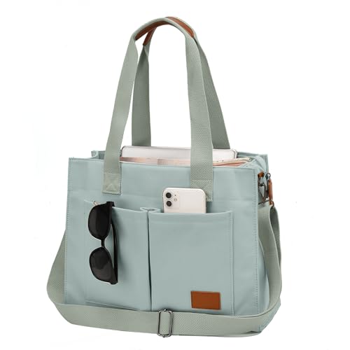 Canvas Laptop Tote Bag for Women | 15.6" Laptop Compartment - color: Green