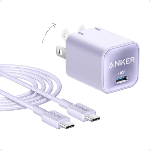 Anker Nano Phone Charger, USB C GaN Charger 30W, PIQ 3.0 Foldable PPS Fast Charger USB C for iPhone 17/16 and More Series, Galaxy, iPad, Compatible with MagSafe - color: violet