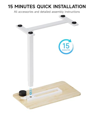 BIZUM Adjustable Bedside Table with Swivel Hidden Wheels Pneumatic Rolling Desk Mobile Standing Desk with Cup Holder for Hospital Home(27.6"x15.8" Maple) - color: Maple, size: 27.6"x15.8"