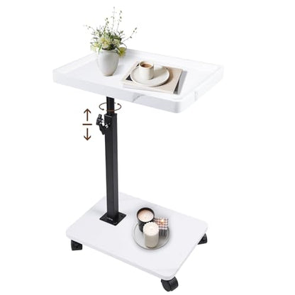 C Table Side Table End Table Adjustable Height，C Shaped End for Couch，Snack Tables,360°Swivel TV Tray Sofa Table， For Small Spaces，Side Tables living room and bedroom for Sofa, Bed,Chair(White) - color: White