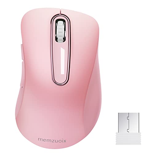 memzuoix 2.4G Wireless Mouse, 1400 DPI Mobile Optical Cordless Mouse with USB Receiver, Portable Computer Mice for Laptop, PC, Desktop, MacBook, 5 Buttons (Pink) - color: Pink
