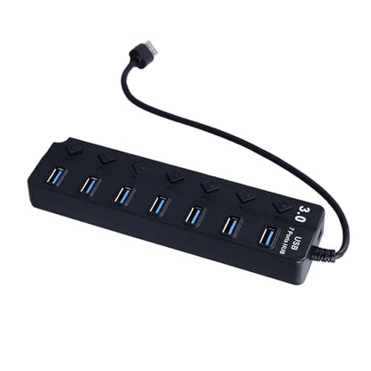 Powered USB 3.0 /USB C Hub, Multi Port Splitter, ABS 7-Port USB Hub Splitter Adapter Individual On/Off Switches and for Laptop PC Mobile Devices