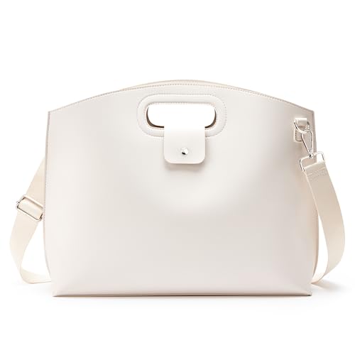 KALIDI Messenger Bag 16 Inch Slim Laptop Vegan Leather Briefcase Crossbody Tote for 15.6" Notebook Business Work Office Bag - color: Beige