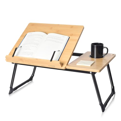 wishacc Book Stand for Reading in Bed, Laptop Stand Adjustable Book Holder Tray with Page Paper Clips Multi Angles Adjustable Cooking Bookstands for Textbook Recipe Magazine Tablet Portable - color: Multicolor