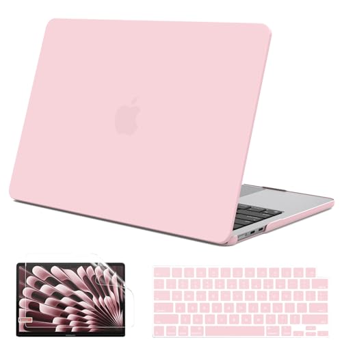 G JGOO Compatible with MacBook Air 15 inch Case 2026 2025 2024 2023 M5 A3448 M4 A3241 M3 A3114 M2 A2941, Plastic Hard Shell for 15 inch MacBook Air Case+Keyboard Cover+Screen Protector, Baby Pink - color: Baby Pink