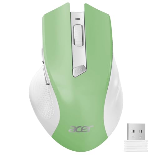 Acer Wireless Mouse for Laptop, 2.4GHz Computer Mouse 3 Adjustable 1600 DPI | Office Cordless USB Mice with USBA Receiver, 6 Buttons, Medium to Large Sized Hands Compatible with Laptop, Desktop, Green - color: Green