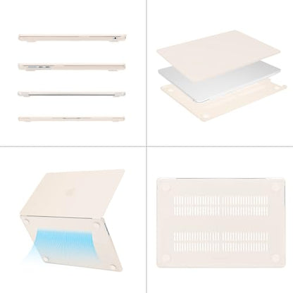 MOSISO Compatible with MacBook Air 15 inch Case M5 2026 M4 M3 M2 2025-2023 | A3448 A3241 A3114 A2941, Scratch-Resistant Protective Hard Shell Case&Keyboard Cover&ScreenFilm&Pouch, Beige - color: Beige