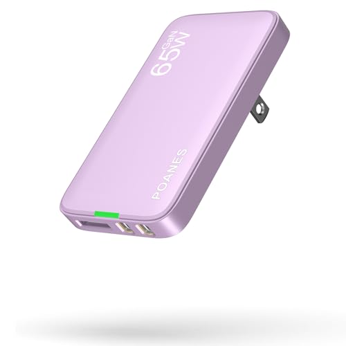 65W GaN USB C Charger, Ultra-Slim Wall Charger (Dual USB-C + USB-A) with PD3.0/PPS, Foldable Plug for Travel for MacBook, Laptops, Tablets, iPhone (Lavender Pink-65W) - color: Lavender Pink, size: 65W
