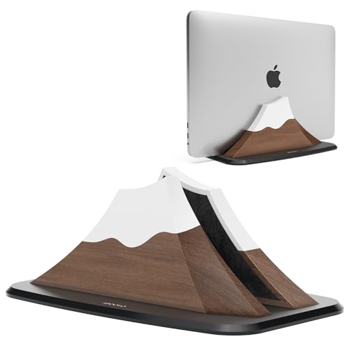 AFOOYO Vertical Laptop Stand - Snow Peak-Shaped Wooden Holder Dock Compatible with MacBook, Surface, Chromebook, Dell & More - Space-Saving Design for All Laptops,Walnut Finish - color: Walnut, size: Single