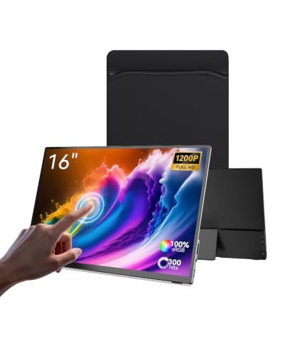 MINIX 16 inch Portable Monitor Touchscreen FHD 1200P IPS Display Travel Monitor with Stand/Speaker, Low Blue Light Screen, USB-C HDMI Touch Screen Extended Monitor for Laptop MacBook PC Xbox PS4/5 - size: 16 inch