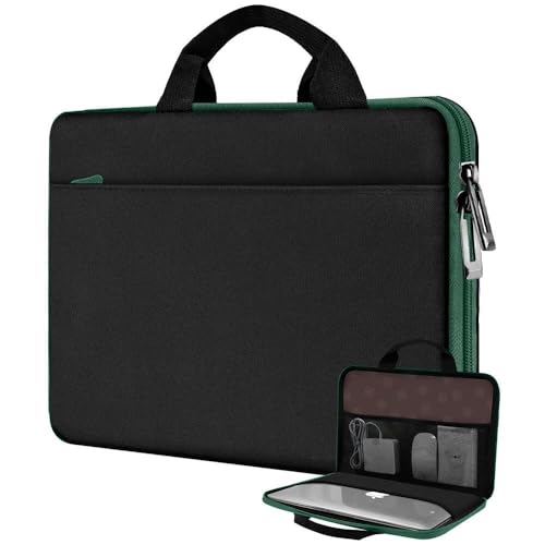 Hseok Laptop Case 13.3-14 inch Sleeve, TSA Computer Handbag Water-Resistant and Shockproof Bag Compatible with MacBook Pro/Neo 14", Mac Air/Pro 13.3" and 13"-14" Notebooks Chromebooks,Black-Green - color: Black-green