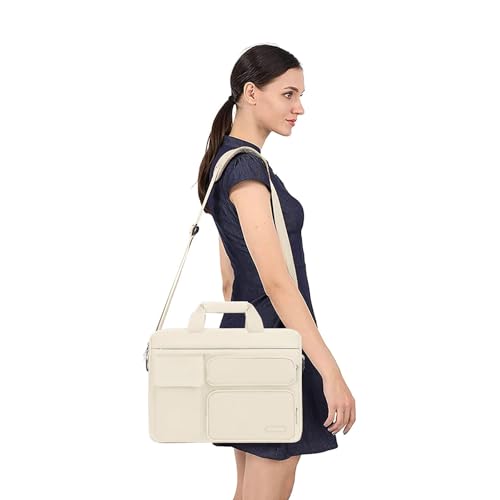 MOSISO Laptop Shoulder Bag 16 inch, 15-15.6 inch Computer Bag | Compatible with MacBook Pro 16 inch, HP, Dell, Lenovo with 2 Raised&1 Flapover&1 Horizontal Pocket&Handle&Belt, Sand - color: Sand, size: 16 inch