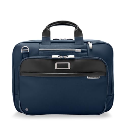 Briggs & Riley Medium Expandable Briefcase - Laptop Bag for Work & Travel, Briefcases for Men & Women, Includes Shoulder Strap, Self-Repairing Zipper, Fits up to 15" Computer - @work Collection, Navy - color: Navy, size: Medium Expandable Brief