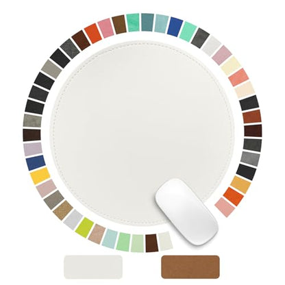 Mouse Pad，Round Mouse Pad，PU Mouse Pad，Leather Mouse Pad with Stitched Edge Micro-Fiber Base with Non-Slip Waterproof，Mouse Pad for Computers，Laptop，9 x 9 Inch (Lily White) - color: Lily white, size: 9L x 9W inches