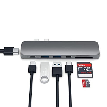 Satechi USB C Hub Adapter, USBC Dongle 7 in 1, USB-C with 4K HDMI, 87W PD Charging, USBC Data, 2 USB-A Data, Micro/SD Card Readers, for MacBook Air/Pro/Neo - Space Gray - color: Space Gray