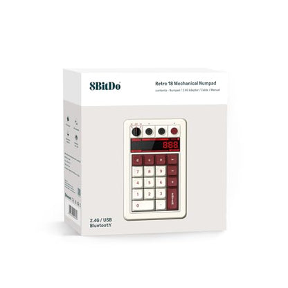 8Bitdo Retro 18 Mechanical Numpad for Windows & Android, Fami Edition | Bluetooth, 2.4G and Wired, Calculator Mode, Retro LED Display, Dye-sub PBT Keycaps - color: Fami Edition