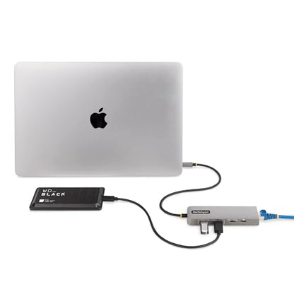 StarTech 3-Port USB-C Hub, 10Gbps, with 2.5GbE and 100W PD Pass-Through | 2.5Gbps Ethernet, Attached 1ft 30cm TPE cable, Portable, Wake-on-LAN RJ45, MAC address cloning, For MacBook iPad