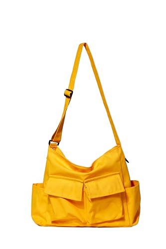 Canvas Messenger Bag Large Hobo Crossbody Bag with Multiple Pockets Casual Shoulder Tote Bag for Women and Men - color: Yellow