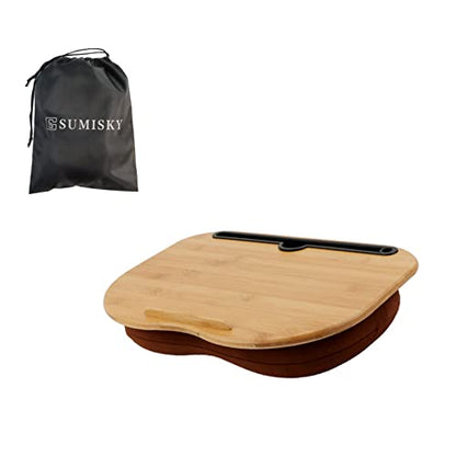 SUMISKY Lap Desk for 14" Laptops-Bamboo Laptop Desk with Cushion & Phone Holder, Portable Laptop Stand with Tray, 15x11 Inches with Bag - size: S(15"x11") with Bag