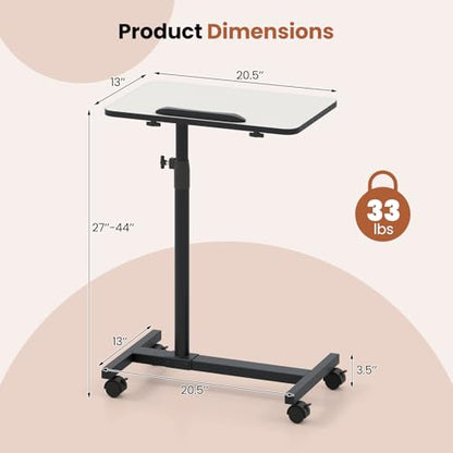 GIANTEX Overbed Table with Wheels, Medical Adjustable Bedside Table, Grey | Mobile Standing Desk, Portable Laptop Table for Small Spaces, Bed Trays Table for Eating Home and Hospital - color: Light Grey