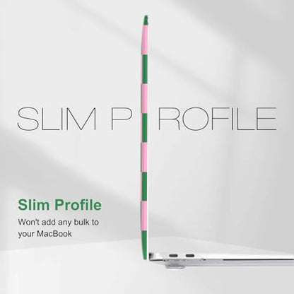 iCasso Compatible with MacBook Air 13 inch Case 2021 2020 2019 2018 Release A2337 M1 A2179 A1932 Touch ID, Plastic Hard Shell Case + Keyboard Cover + Screen Protector, Green Pink Checkered - color: Green Pink Checkered