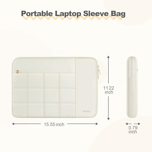 Laptop Case 16 inch,15-15.6 inch Puffy Laptop Sleeve Compatible with MacBook Pro 16 M5 M4 M3 M2 M1,HP Dell Acer ASUS Lenovo Notebook,Twelve Square Quilted Computer Bag with 2 Pockets,Sand - color: Sand, size: 16 inch