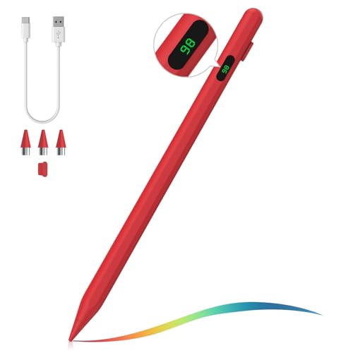 Moko Universal Capacitive Stylus Pencil for Touch Screen, Red | Fast Charging, Power Display, Compatible with Apple iPad/iPhone/Samsung/Lenovo, iOS Android Tablets & All Smartphones - color: Red